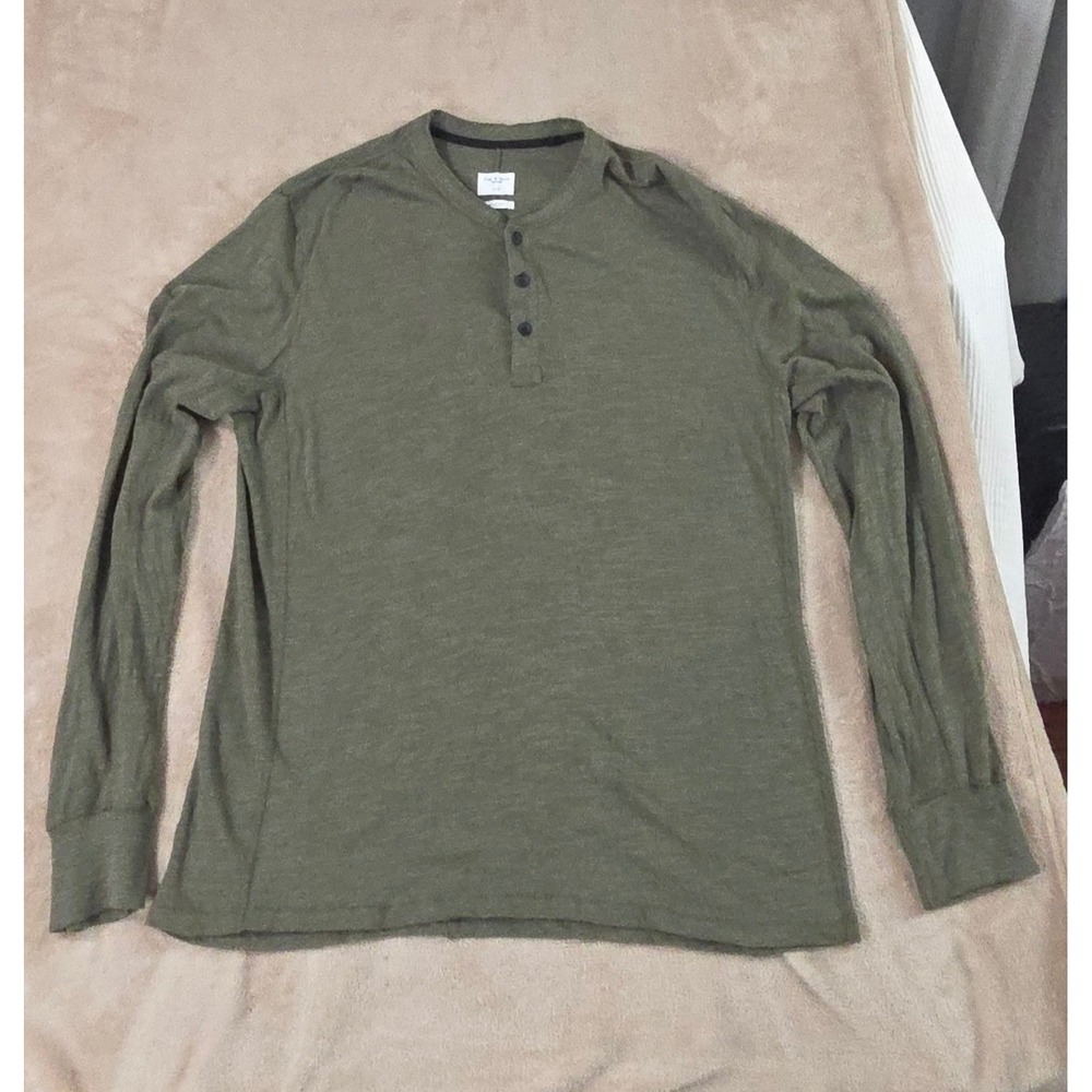 Rag & Bone Henley shirt frayed edges xl olive green long sleeve